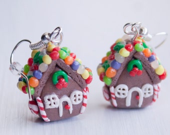 Gingerbread House Earrings, Christmas Earrings, Stocking Stuffer, Gingerbread House Charm, Gingerbread Earrings, Christmas Jewelry, Holiday