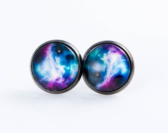 Sementales nebulosas, pendientes de nebulosa, joyería de nebulosa, pendientes geek, pernos de galaxia, pendientes de perno de galaxia, pendientes de galaxia, pendientes de ciencia Geek