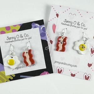 Eggs and Bacon Earrings, Egg Earrings, Bacon Earrings, Kawaii Food Earrings, Kawaii Breakfast Earrings, Duo Earrings, Cute Duo Earrings