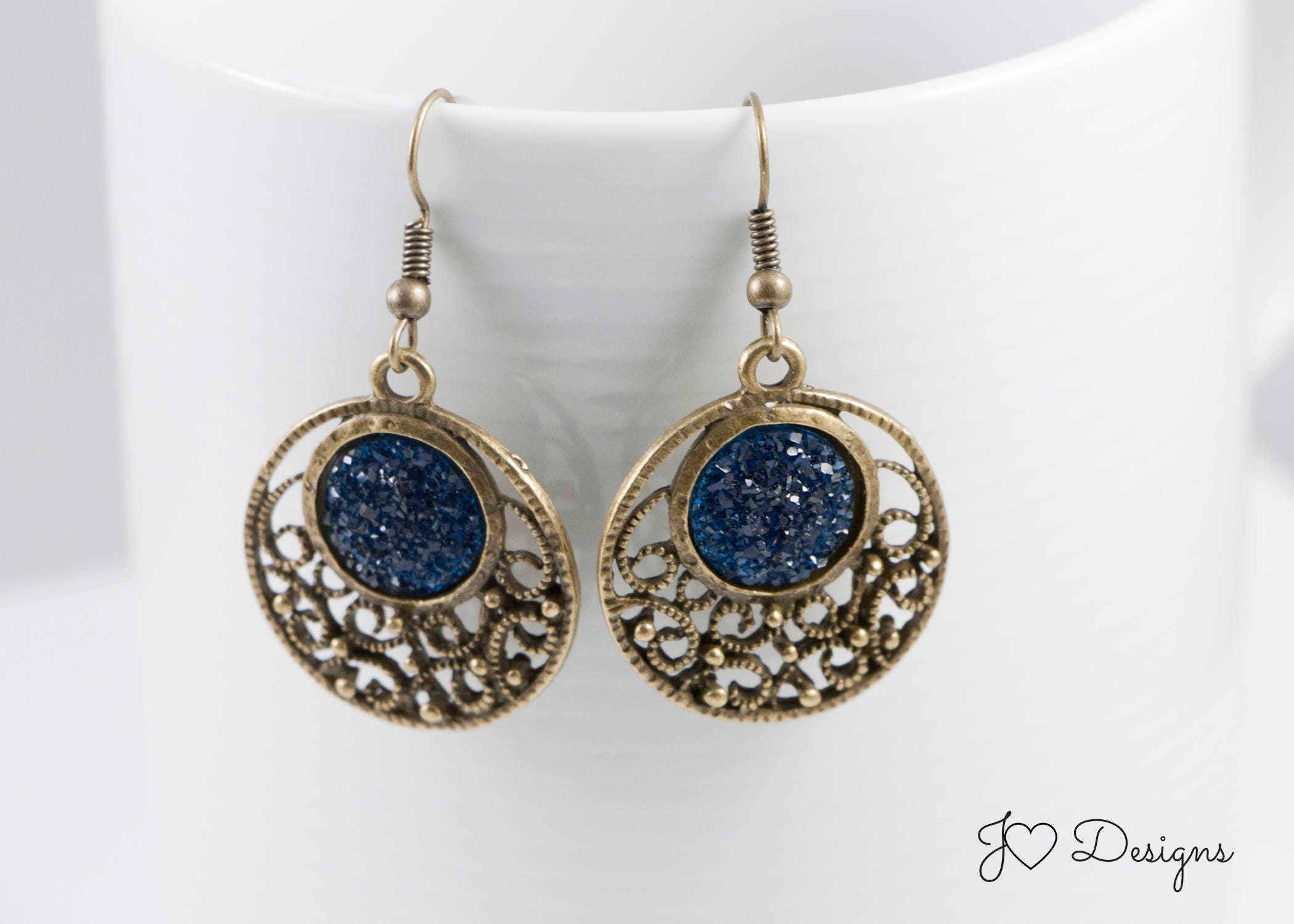 Navy Blue Faux Druzy Earrings Vintage Earrings Navy Druzy Etsy