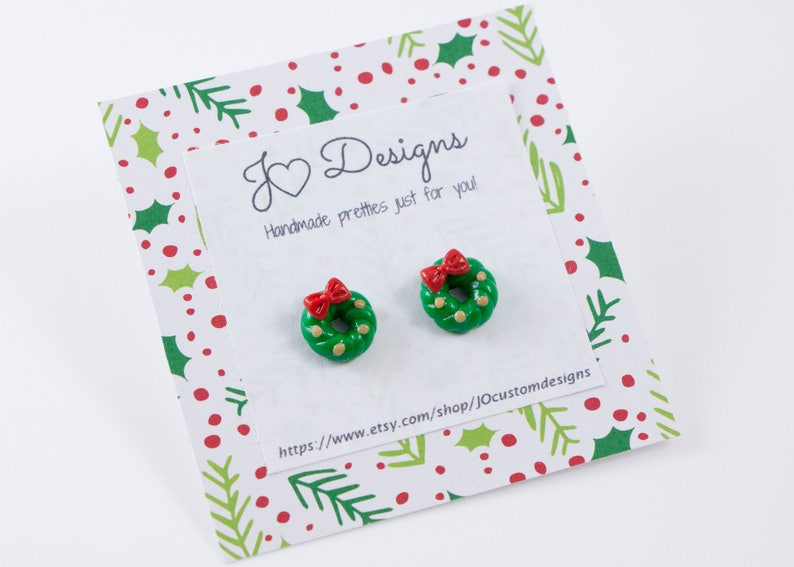 Wreath Earrings Wreath Studs Christmas Wreath Earrings Etsy