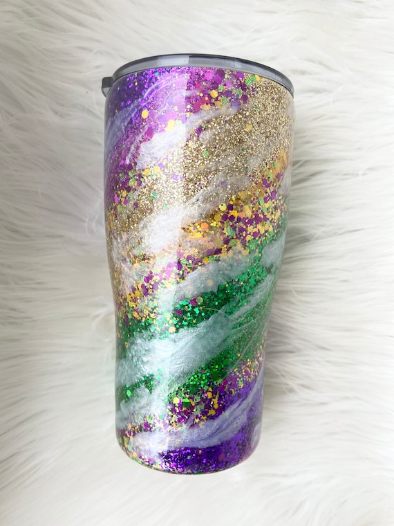 Ladies Women Mardi Gras Custom Stainless Steel Glitter Tumbler Cup