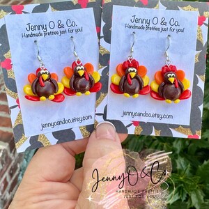 Thanksgiving Earrings, Turkey Earrings, Fall Earrings, Sterling Silver Earrings, Single Charm, Cute Earrings, Clay Earrings image 1
