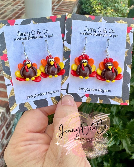 Thanksgiving Earrings, Turkey Earrings, Fall Earrings, Sterling Silver Earrings, Single Charm, Cute Earrings, Clay Earrings