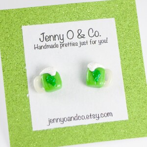 Green Beer Earrings, Green Beer Mug Earrings, Green Beer Studs, Green Beer Jewelry, Green Beer Day, Saint Patrick&#39;s Day Beer, St Paddy Beer