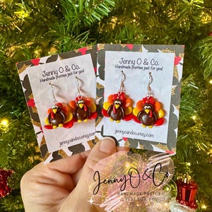 Thanksgiving Earrings, Turkey Earrings, Fall Earrings, Sterling Silver Earrings, Single Charm, Cute Earrings, Clay Earrings image 4