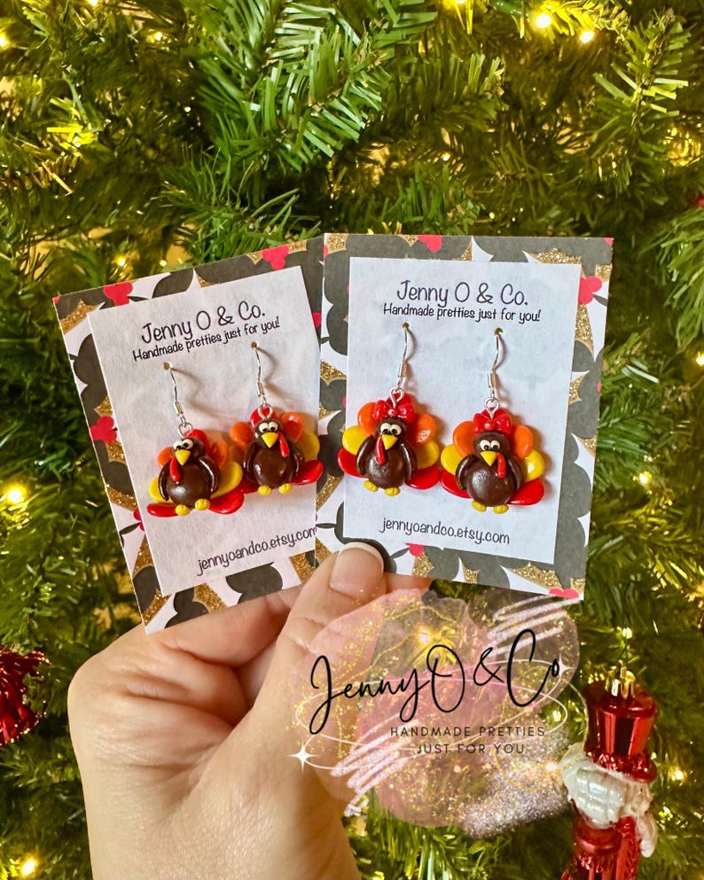 Thanksgiving Earrings, Turkey Earrings, Fall Earrings, Sterling Silver Earrings, Single Charm, Cute Earrings, Clay Earrings image 4