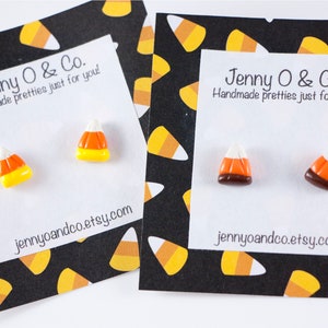 Candy Corn Studs, Candy Corn Earrings, Fall Earrings, Halloween Candy Earrings, Halloween Candy Studs, Halloween Earrings, Halloween Studs