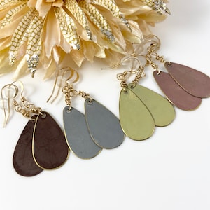 Patina Earrings, Earth Tone Earrings, Brass Patina Earrings, Teardrop Earrings, Weathered Earrings, Antique Earrings, Antique Metal Earrings