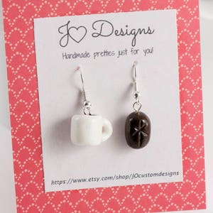 Coffee Earrings, Miniature Coffee, Coffee Lovers Gift, Coffee Charm, Coffee Bean Earrings, Coffee Bean Jewelry, Food Jewelry, Cute Earrings