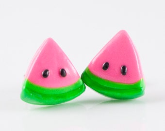 Pink Watermelon Earrings, Pink Watermelon Studs, Pink Watermelon Jewelry, Pink Watermelon Gift, Fruit Earrings, Fruit Studs, Titanium Studs