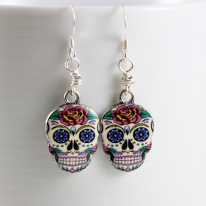 Sugar Skull Earrings, Sugar Skull Drop Earrings, Sugar Skull Dangle Earrings, Sugar Skull Jewelry, Skull Earrings, Dia De Los Muertos
