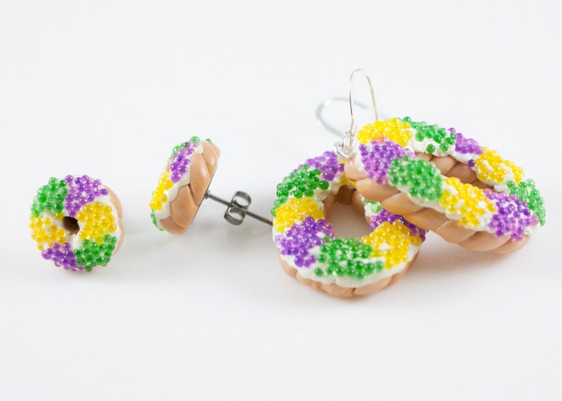 King Cake Earrings, King Cake Jewelry, Mardi Gras Earrings, Mardi Gras Jewelry, New Orleans Jewelry, New Orleans Gifts, New Orleans Earrings image 4