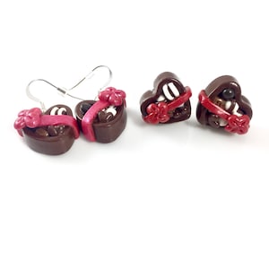 Box of Chocolate Earrings, Chocolate Heart Earrings, Chocolate Earrings, Valentines Day Earrings, Valentines Day Gift, Valentines Jewelry