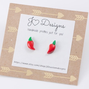 Pepper Earrings, Chili Pepper Earrings, Red Pepper Earrings, Pepper Studs, Food Earrings, Miniature Food Earrings, Clay Earrings, Spicy