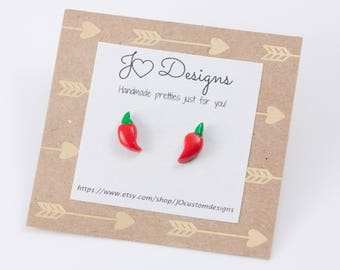 Pepper Earrings, Chili Pepper Earrings, Red Pepper Earrings, Pepper Studs, Food Earrings, Miniature Food Earrings, Clay Earrings, Spicy
