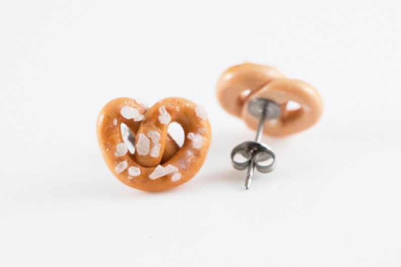 Pretzel Studs, Pretzel Stud Earrings, Pretzel Gift, Oktoberfest Earrings, Oktoberfest Gift, Oktoberfest Jewelry, Salted Pretzel Earrings image 3