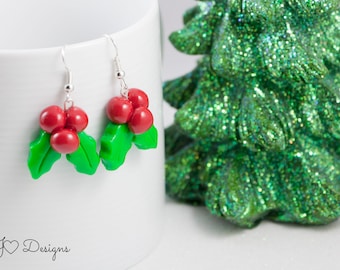 Holly Earrings, Holly Jewelry, Christmas Holly Earrings, Large Holly Earrings, Holiday Earrings, Christmas Earrings, Stocking Stuffers Her