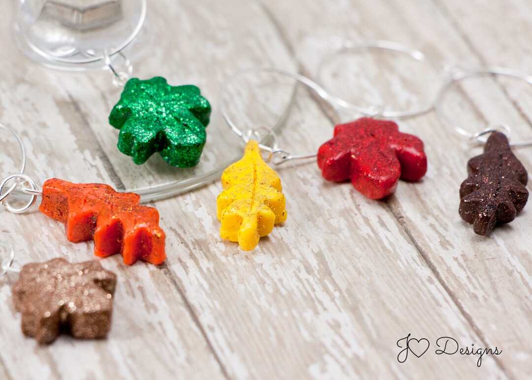 Leaf Wine Charms, Glitter Wine Charms, Fall Wine Charms, Autumn Wine