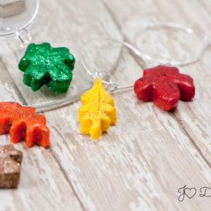 Leaf Wine Charms, Glitter Wine Charms,  Fall Wine Charms, Autumn Wine Charms, Thanksgiving Wine Charms, Polymer Clay Wine Charms, Wine Tags