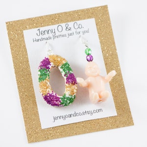 King Cake Baby, King Cake Baby Jewelry, King Cake Baby Earrings, King Cake Jewelry, King Cake Earrings, New Orleans Mardi Gras, King Cake