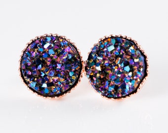 Plum Studs, Plum Druzy Studs, Plum Earrings, Purple Druzy Studs, Purple Druzy Earrings, Purple Studs, Purple Earrings, Purple Faux Druzy