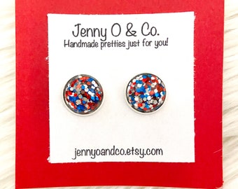 Patriotic Studs, Patriotic Earrings, 4th of July Studs, 4th of July Earrings, Independence Day Earrings, Military Homecoming Earrings