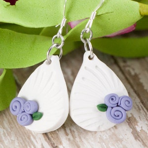 Lavender Drop Earrings, Lavender Rose Earrings, Teardrop Earrings, Embossed Earrings, Floral Drop Earrings, Rose Earrings, Rose Jewelry