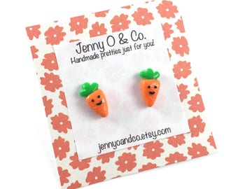 Carrot Earrings, Carrot Studs, Easter Earrings, Food Earrings, Miniature Food Earrings, Clay Earrings, Easter Basket Items, Easter Stuffers