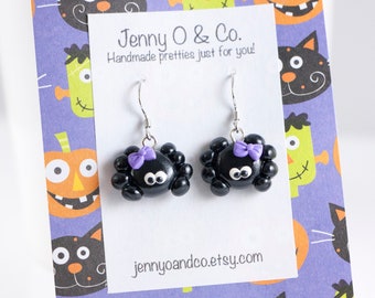 Dangle Spider Earrings, Cute Spider Earrings, Spider Earrings, Halloween Spider Earrings, Halloween Earrings, Creepy Cute Earrings