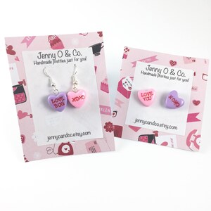 Candy Heart Earrings, Valentines Day Earrings, Conversation Heart Earrings, Single Charms, Proposal Gift, Gifts for Her