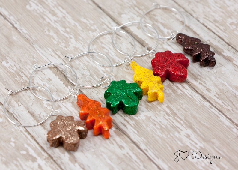 Leaf Wine Charms Glitter Wine Charms Fall Wine Charms Etsy