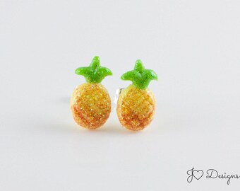 Pineapple Earrings, Pineapple Studs, Glittered Pineapples, Glittered Pineapple Earrings, Fruit Earrings, Pineapple Gifts, Pineapple Jewelry