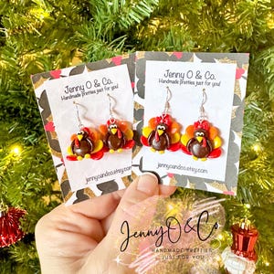 Thanksgiving Earrings, Turkey Earrings, Fall Earrings, Sterling Silver Earrings, Single Charm, Cute Earrings, Clay Earrings image 2