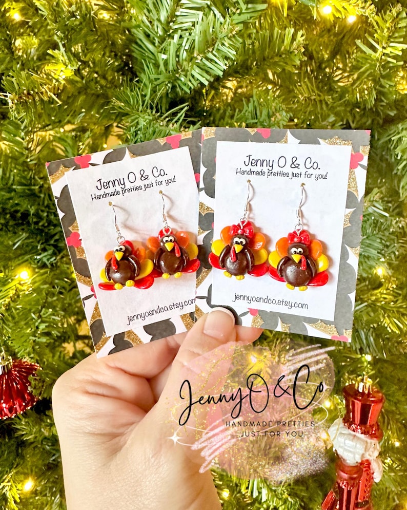 Thanksgiving Earrings, Turkey Earrings, Fall Earrings, Sterling Silver Earrings, Single Charm, Cute Earrings, Clay Earrings image 2