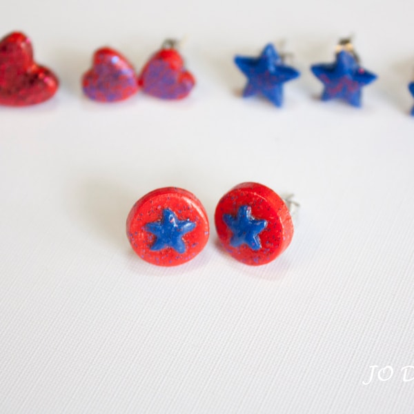 4th of July Earrings, Glitter Earrings, Patriotic Earrings, Star Earrings, Military Earrings, Patriotic Jewelry, Military Homecoming Jewelry