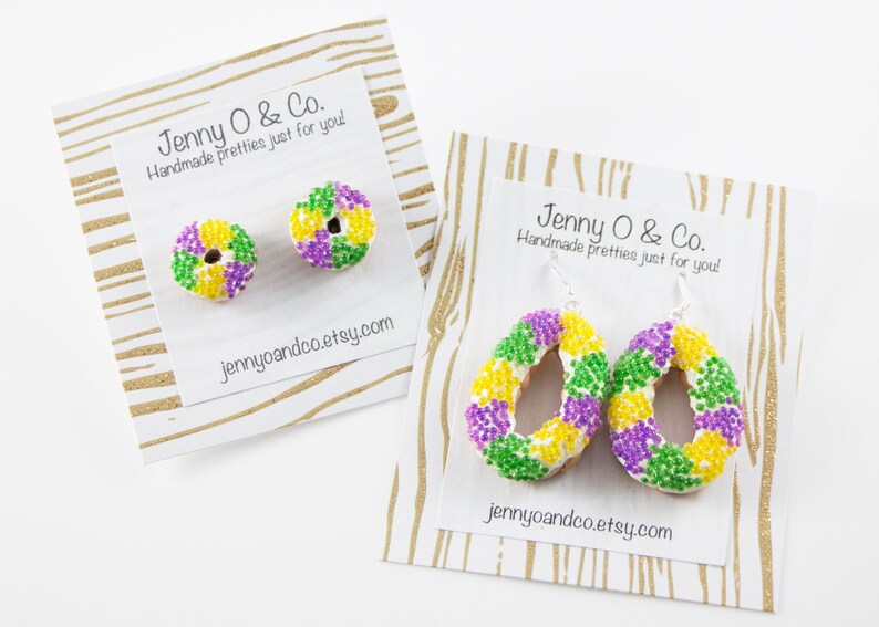 King Cake Earrings, King Cake Jewelry, Mardi Gras Earrings, Mardi Gras Jewelry, New Orleans Jewelry, New Orleans Gifts, New Orleans Earrings image 9