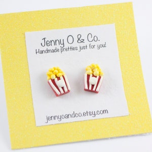 Handmade Popcorn Stud Earrings: Polymer Clay Foodie Jewelry