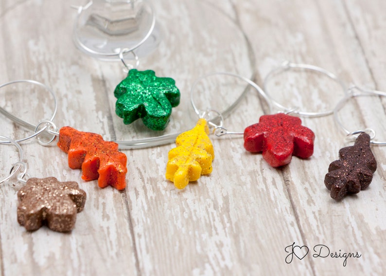 Leaf Wine Charms Glitter Wine Charms Fall Wine Charms Etsy