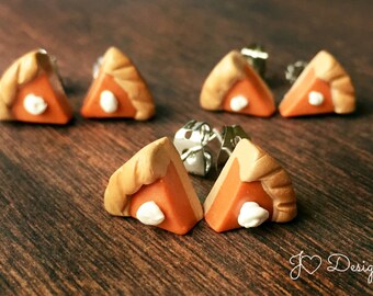 Pumpkin Pie Earrings, Thanksgiving Earrings, Christmas Earrings, Pumpkin Pie Charms, Pie Earrings, Miniature Food, Clay Earrings