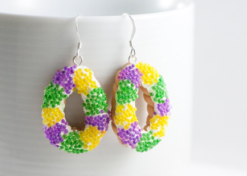 King Cake Earrings, King Cake Jewelry, Mardi Gras Earrings, Mardi Gras Jewelry, New Orleans Jewelry, New Orleans Gifts, New Orleans Earrings image 6