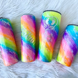 Neon Rainbow Tumbler, Rainbow Glittered Tumbler, Neon Rainbow Swirl Tumbler, Rainbow Swirl Tumbler, Rainbow Tumbler, Unicorn Tumbler, Neon