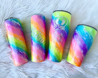 Neon Rainbow Tumbler, Rainbow Glittered Tumbler, Neon Rainbow Swirl Tumbler, Rainbow Swirl Tumbler, Rainbow Tumbler, Unicorn Tumbler, Neon