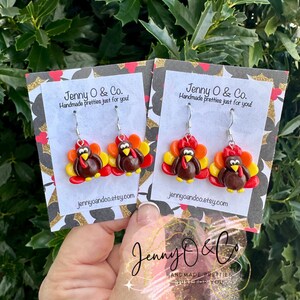 Thanksgiving Earrings, Turkey Earrings, Fall Earrings, Sterling Silver Earrings, Single Charm, Cute Earrings, Clay Earrings image 3