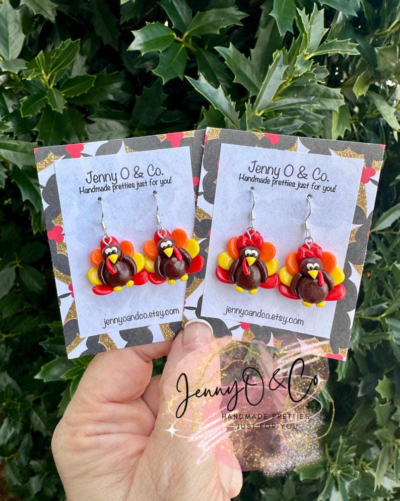Thanksgiving Earrings, Turkey Earrings, Fall Earrings, Sterling Silver Earrings, Single Charm, Cute Earrings, Clay Earrings image 3