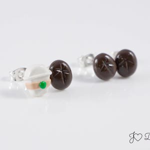 Coffee Studs, Cup and Bean Studs, Coffee Bean Studs, Coffee Earrings, Coffee Jewelry, Coffee Gift, Coffee Lovers Gift, Coffee Jewelry