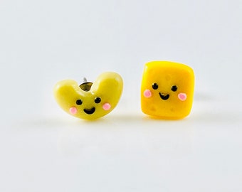 Macaroni and Cheese Studs, Macaroni and Cheese Earrings, Mac & Cheese, Food Earrings, Food Jewelry, Miniature Food Studs, Kawaii Earrings