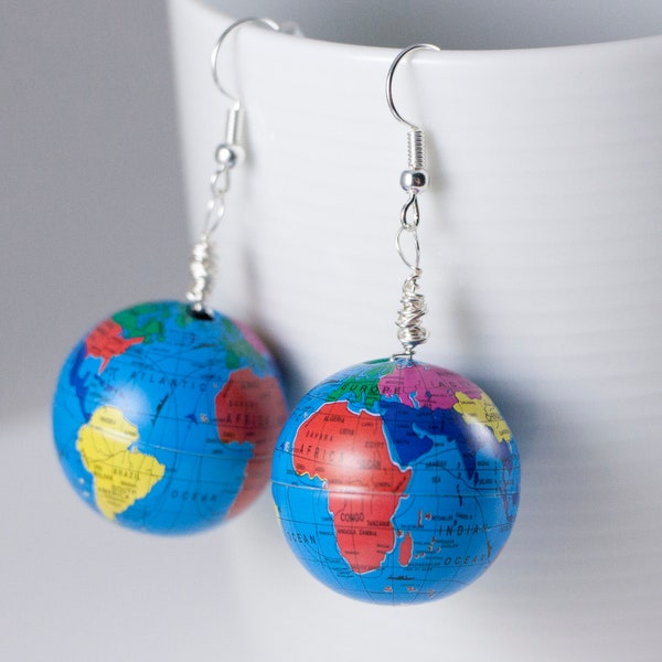 Earth Earrings, Earth Dangle Earrings, World Earrings, Earth Day Earrings, Globe Earrings, Geography Gifts, Geography Earrings, Teacher Gift