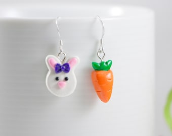 Pendientes de conejito de Pascua, Pendientes de conejo, Pendientes de zanahoria, Pendientes de Pascua de coincidencia, Pendientes de conejito de zanahoria, Rellenos de cesta de Pascua