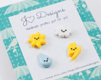 Weather Studs, Weather Earrings, Weather Jewelry, Weather Stud Earrings, Mismatch Earrings, Meteorologist Gift, Meteorologist Jewelry